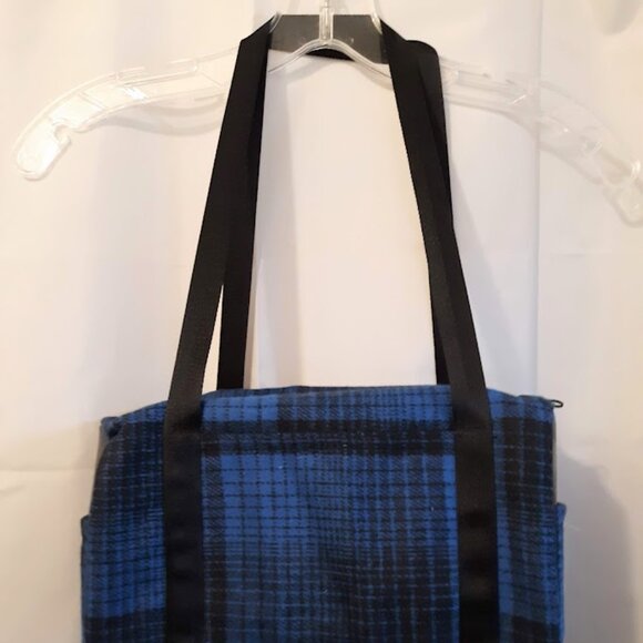 New Plaid Wool Twill Carpet Bag Blue Black classic Mini Duffle travel bag 12x6x6 - Picture 3 of 11